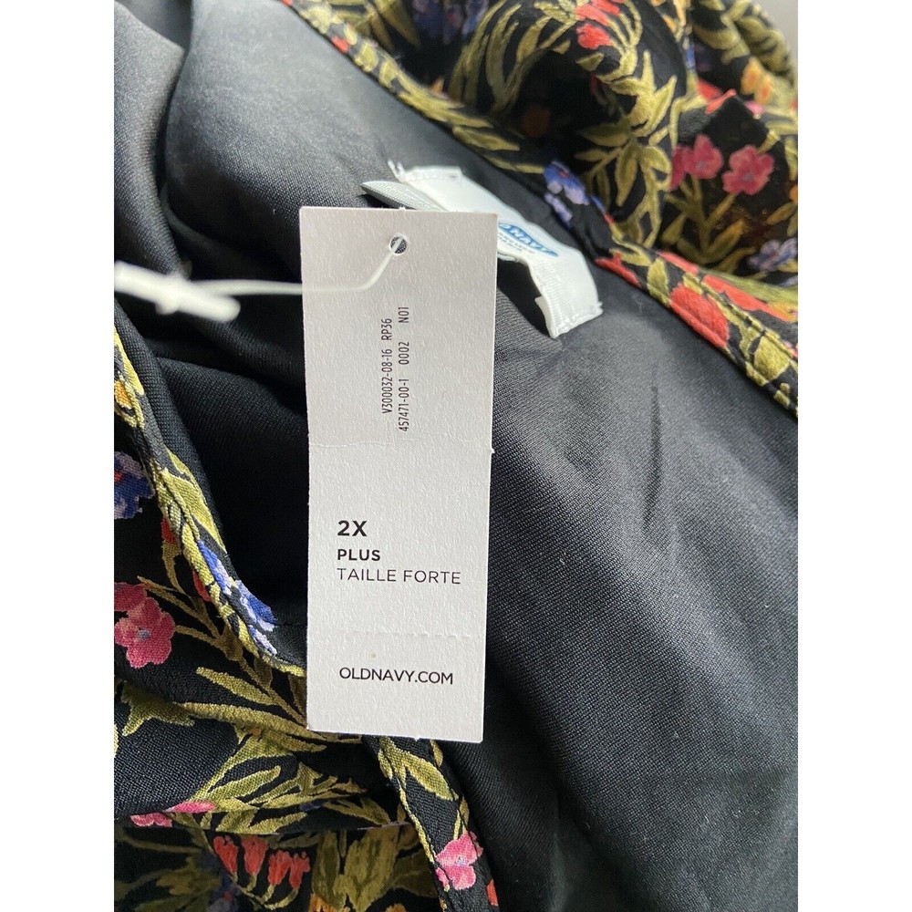 Old Navy Womens Crepe Swing Dress Size 2XL Black Floral Long Bell Sleeves Lined - Picture 6 of 13